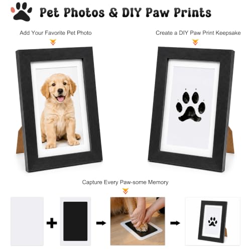 Pet Photo and Paw Print Frame Kit, Black Wood for Dogs and Cats