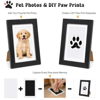 Pet Photo and Paw Print Frame Kit, Black Wood for Dogs and Cats