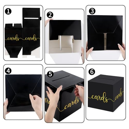 Hooqict Black Card Box with Slot 9.1" Gold Foil Gift Card Box for Party, Graduation, Wedding Reception, Birthday, Bridal or Baby Shower, Raffle Ticket Money Envelope Holder - color: Black Gold