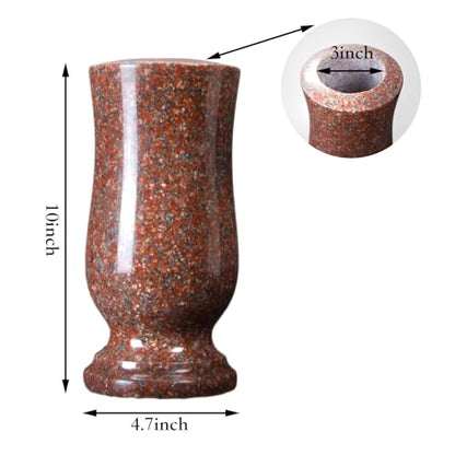 Granite Memorial Cemetery Vase, 10" Height | Grave Decoration, Headstone Flower Holder, Drain Hole