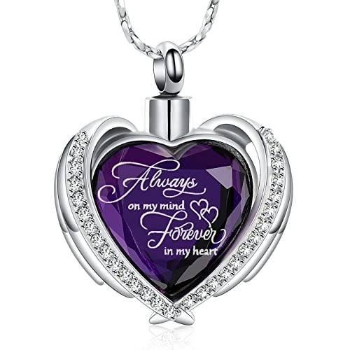 Imrsanl Cremation Jewelry for Ashes Pendant - Crystal Heart Urn Necklace with Mini Keepsake Urn Memorial Ash Jewelry - color: A-Purple