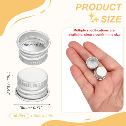 PATIKIL 15mm Metal Round Screw Lids, 36 Pcs Aluminum Mason Jar Lids Screw Top Caps for Lab Home Storage Jars Gallon Jugs Glass Snack Containers Liquid Storage, Silver Tone - size: 15mm