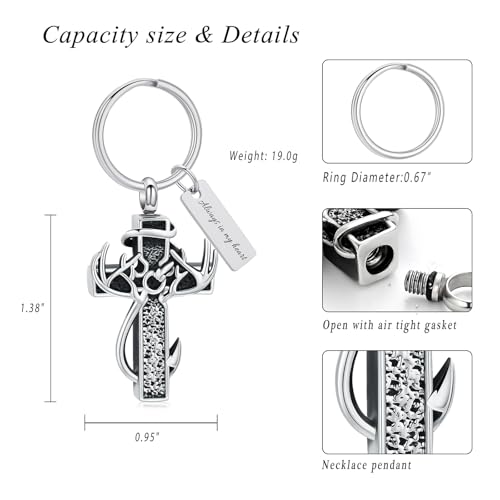 XSMZB Cross Cremation Jewelry Urn Necklace for Human Ashes Fish Hook Memorial Urn Pendant Deer Antler Cross Ashes Holder Keepsake Jewelry - color: Silver-Black Always