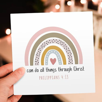 3dRose Greeting Cards - I Can Do All Things Through Christ Christian Bible Quote Boho Rainbow - 12 Pack - Boho Rainbow - size: 12 Greeting Cards with envelopes