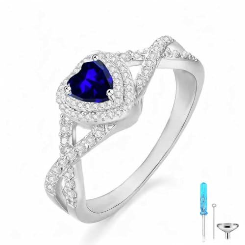 Birthstone Cremation Urn Ring for Ashes Heart Cut Birthstone with Moissanite Urn Keepsake Rings for Women 925 Sterling Silver Memorial Cremation Jewelry Hold Loved Ones Ashes Ring