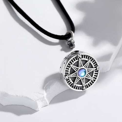 MEDWISE Wing/Paw Prints Urn Necklace for Ashes 925 Sterling Silver Necklace Guardian Angel Ashes Keepsake Memorial Urn Pendant Pet Cremation Jewelry for Ashes Memorial Jewelry for Dog Cat Pet Men - style: C-Compass
