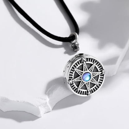 MEDWISE Wing/Paw Prints Urn Necklace for Ashes 925 Sterling Silver Necklace Guardian Angel Ashes Keepsake Memorial Urn Pendant Pet Cremation Jewelry for Ashes Memorial Jewelry for Dog Cat Pet Men - style: C-Compass