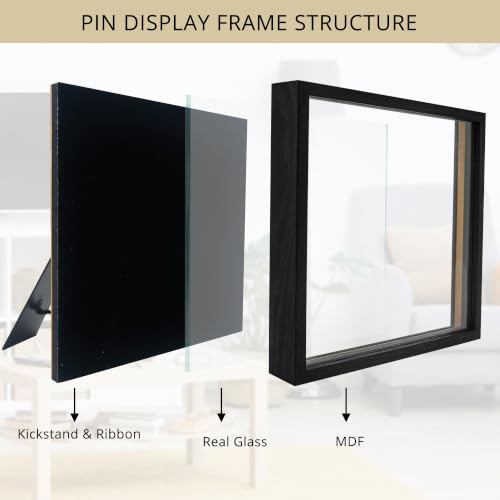 GMFrames 11x11 Enamel Pin Display Case, Pin Collection Display Frame with Real Glass, Shadow Box for Wall and Tabletop, Pin Holder Black - color: Black, size: 11x11