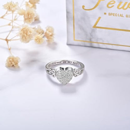 CZ Heart Cremation Ring for Ashes - 925 Sterling Silver Urn Keepsake Rings Memorial Jewelry for Women