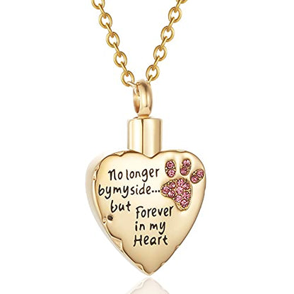 Fashion Pet Cremation Jewelry Stainess Steel Heart Keepsake Ashes Necklace Dog Cat Paw Memorial Urn Pendant - color: G-Pink