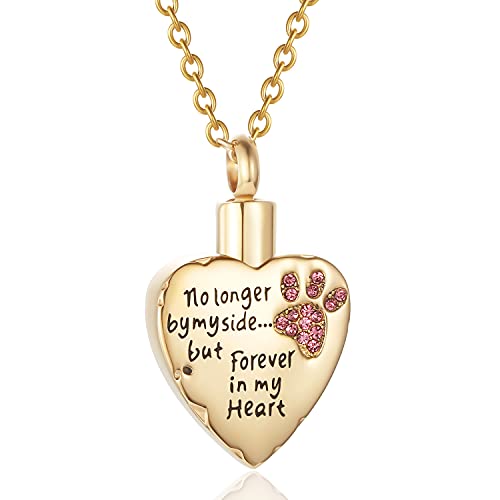 Fashion Pet Cremation Jewelry Stainess Steel Heart Keepsake Ashes Necklace Dog Cat Paw Memorial Urn Pendant - color: G-Pink