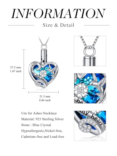 WINNICACA Silver Cremation Urn Necklaces for Ashes of Loved Ones - style: Hummingbird Urn Necklace