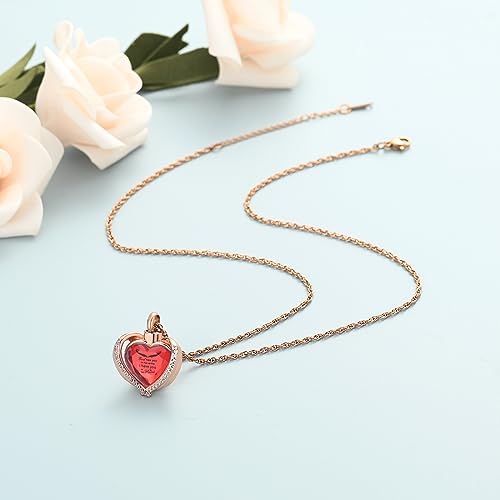 shajwo Angel Wing Heart Urn Ashes Necklace for Women Men | Cremation Jewelry,Birthstone Necklace of Loved One,Memorial Pendant for Human Pet - color: Rose Gold-Red
