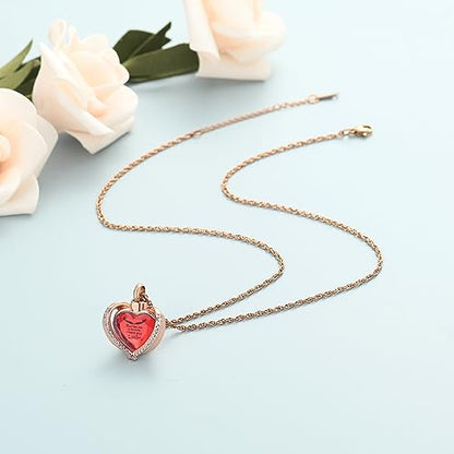 shajwo Angel Wing Heart Urn Ashes Necklace for Women Men | Cremation Jewelry,Birthstone Necklace of Loved One,Memorial Pendant for Human Pet - color: Rose Gold-Red