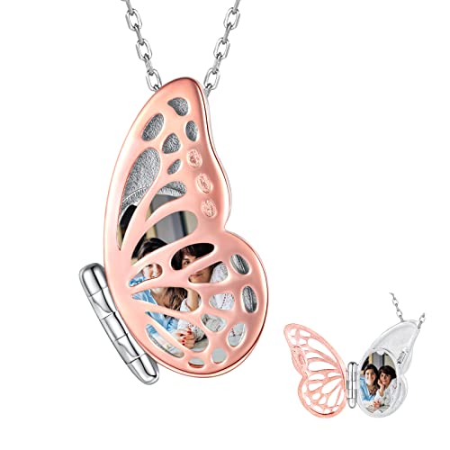 APOTIE Sterling Silver Locket Urn Necklace for Ashes S925 Butterfly Keepsake Holds Pictures for Women Photo Memorial Cremation Jewelry Gifts for loss loved one