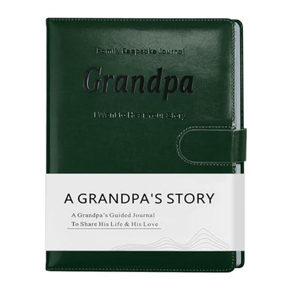 Artmag Grandpa's Life Story Journal with 250+ Prompt Questions, Family Keepsake Book Leather Cover for Grandpa to Share His Memories for Birthday Father's Day Christmas (Dark Green) - style: Grandpa's Life Story Journal （Dark Green）