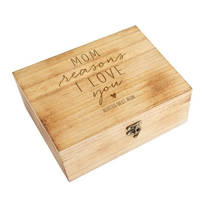 Let's Make Memories Personalized Wooden Keepsake Box With Hinged Lid - Wood Memento Box - Decorative Storage - Home Decor - For Couples, Wedding, Newlyweds - Laser Engraved - Reasons I Love You - style: Reasons I Love You