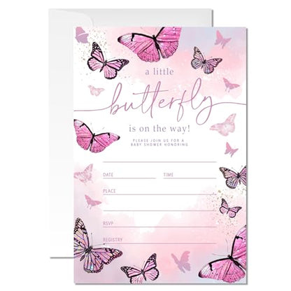 20 Butterfly Baby Shower Invitations, for Girls (050)