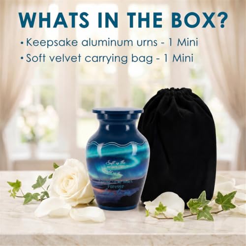Emvency Urn for Ashes, Mini Metal, Keepsake Sharing Urns, Galaxy - color: Northern Lights