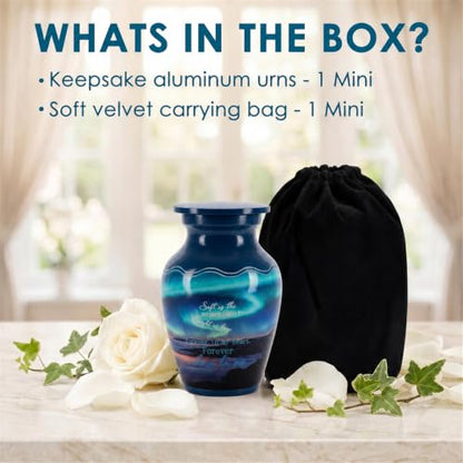 Emvency Urn for Ashes, Mini Metal, Keepsake Sharing Urns, Galaxy - color: Northern Lights