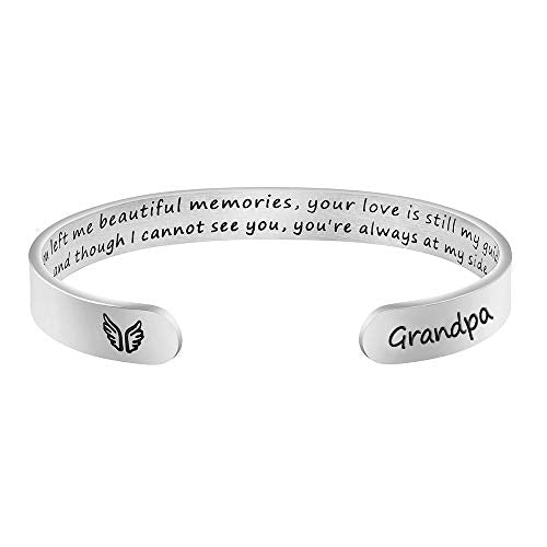 Memorial Gifts for Loss of Mom Dad In Memory of Jewelry Sympathy Bracelet | Bereavement Cuff Secret Message Engraved Grief Gifts for Women - style: Grandpa Memorial Gift- You left me beautiful memories