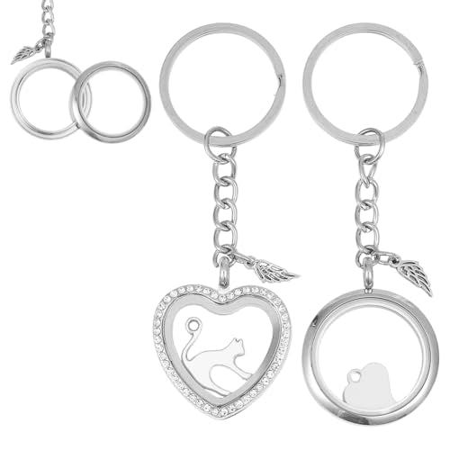 2PCS Pet Ashes Keychain Dog Hair Keepsake Fur Locket Keychain Cat Dog Remembrance Jewelry with Wing Heart Rhinestone Pet Memorial Urn Keyring for Cats Dogs Women Men Loss Pet Sympathy Gift - color: Silver Keychain