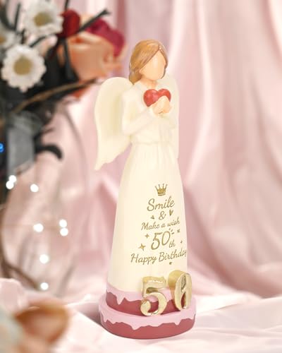50th Birthday Gifts for Women, Happy 50th Birthday Decorations | 50 Year Old Gifts for Women, Mom, Wife, Sister, Daughter, Cake Toppers Party Home Decor Angel Figurine - style: 50th Birthday