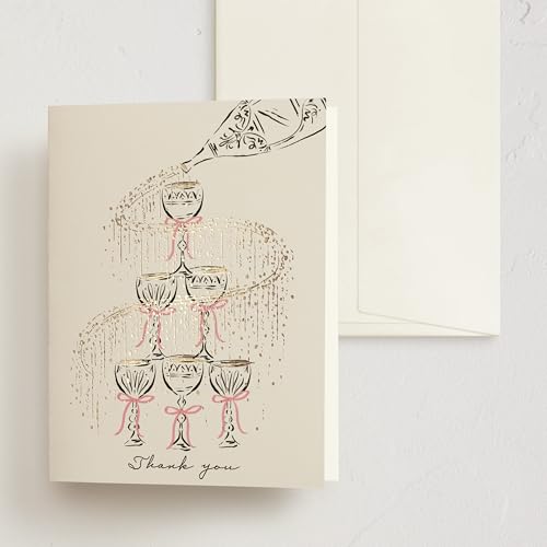 Minted Thank You Cards 10 Pack Sparkling Champagne Tower Design Folded 4.25 x 5.5 Inch Blank Greeting Cards with Envelopes for Wedding Celebration Party Appreciation Notes - color: Sparkling Champagne Tower