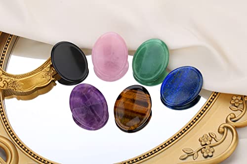 QINJIEJIE 2PCS Thumb Worry Stone for Anxiety Healing Crystals Pocket Hug - color: B-amethyst & Black Obsidian