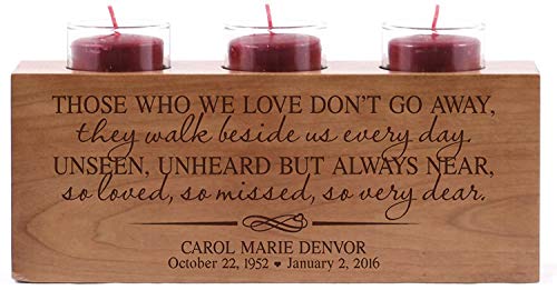 Personalized Memorial Sympathy Votive Funeral Candle Holder Cherry Wood Keepsake Gift Ideas for Loved One (10" Long Three Candle Holder) - size: 10" Long Three Candle Holder