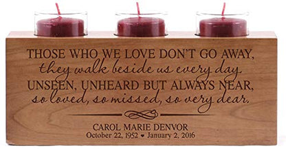 Personalized Memorial Sympathy Votive Funeral Candle Holder Cherry Wood Keepsake Gift Ideas for Loved One (10" Long Three Candle Holder) - size: 10" Long Three Candle Holder