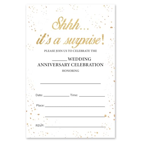 Wedding Anniversary Party Invitations Surprise Invitation Cards 20 Pack | Fill In Invites With Envelopes Double Sided Wedding Anniversary Invites with Envelopes - color: ABAB