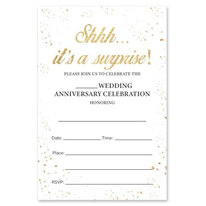Wedding Anniversary Party Invitations Surprise Invitation Cards 20 Pack | Fill In Invites With Envelopes Double Sided Wedding Anniversary Invites with Envelopes - color: ABAB