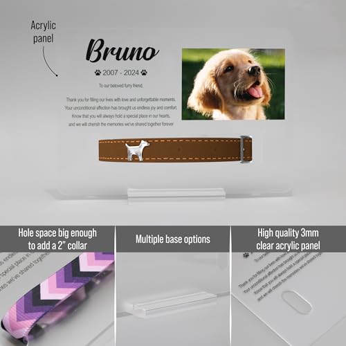 Personalized Pet Memorial Plaque Portrait, Custom Dog Remembrance Gifts for Loss, Cat Sympathy Night Lights, in Memory of Dog Passing Away Sign, Cat Rainbow Bridge Photo Frame (With Collar Hole) - style: With Collar Hole
