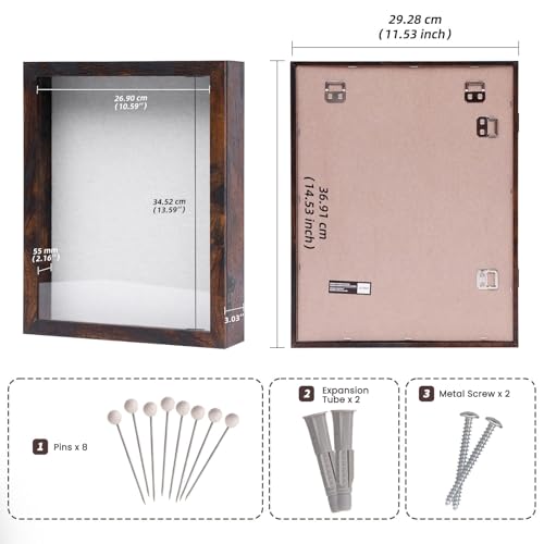Muzilife 11x14 Shadow Box Picture Frame, 2.16 Deep, HD Glass, Honey Brown - color: Honey Brown, size: 11x14