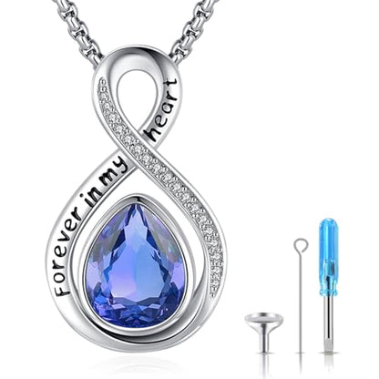 Eusense Cremation Jewelry for Ashes Urn Necklace to Put Ashes In 925 Sterling Silver Memorial Pendant Tree of Life Infinity Urn Necklaces for Ashes Necklace for Women Men - style: F-Infinity Urn-12-Dec.-Tanzanite