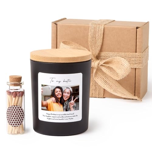 Custom Photo Candle Gift | Personalized Text | Soy Wax Candle with Picture Upload | Gift Box for Any Occasion-White/Cedarwood & Jasmine - color: White