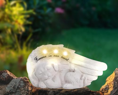 NEWDREAM Solar Dog Pet Memorial Statue,Pet Loss Gifts, The Angel Dog Statue Commemorates,Pet Loss Sympathy Remembrancecat with Solar Light Outdoor Dog Memorial Gifts, Dog Angel Wings Visit the Store