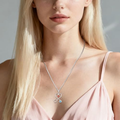 Angel Wings Necklace 925 Sterling Silver Guardian Angel Nurse RN Caduceus Pendant Charm Crystal Angel Jewelry Gifts for Women - style: H-Stethoscope-03-Mar.-Aquamarine
