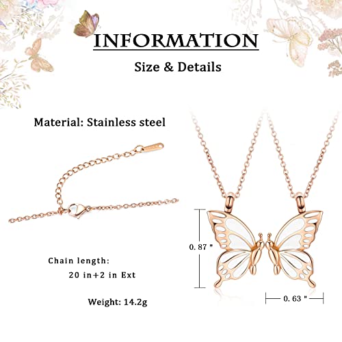 constantlife 2 Pack Butterfly Urn Necklaces for Ashes for Women Girls Stainless Steel Pendants Cremation Keepsake Jewelry Mother Daughter Sister Friendship Memorial Gifts - color: Rose Gold