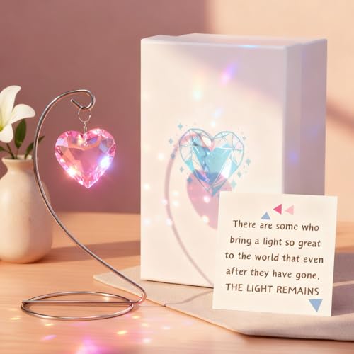 Novabright Tabletop Sympathy Gift with Stand Crystal Suncatcher Ornament Christmas Decor Memorial Gifts Loss of Family & Loved Ones Grief Gift for Bereavement & Daily Remembrance(Pink,Heart) - color: Pink, style: Heart