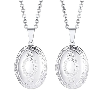 2 Pcs Locket Necklace that Holds Pictures Stainless Steel Locket Pendant Necklace Memory Photo Pendant Necklace for Women Girls - color: Oval style 1