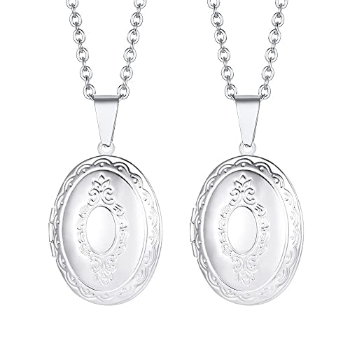 2 Pcs Locket Necklace that Holds Pictures Stainless Steel Locket Pendant Necklace Memory Photo Pendant Necklace for Women Girls - color: Oval style 1