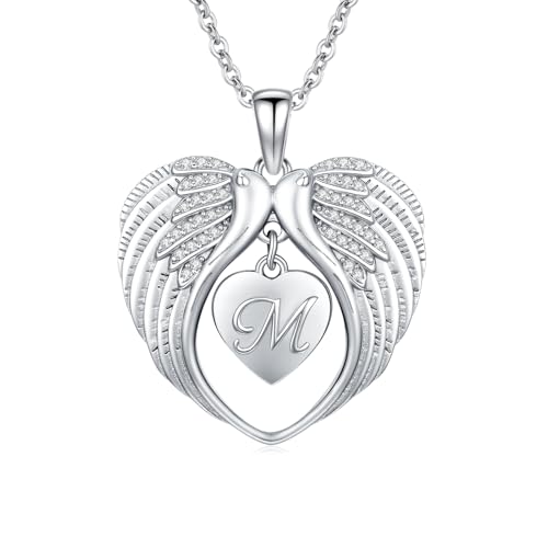 TUGHRA Memorial Necklace for Women Men, Angel Wings Heart Pendant 925 Sterling Silver A Piece of My Heart Is In Heaven Charm Necklace Sympathy Gift - style: 04-M