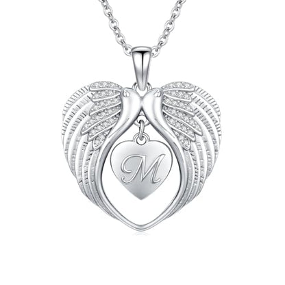 TUGHRA Memorial Necklace for Women Men, Angel Wings Heart Pendant 925 Sterling Silver A Piece of My Heart Is In Heaven Charm Necklace Sympathy Gift - style: 04-M