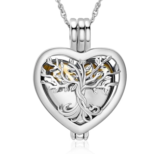 shajwo Heart Cremation Jewelry Tree of Life Urn Ashes Necklace for Women Men Loved One Memorial Human Ash Pendant - color: Tree-Silver