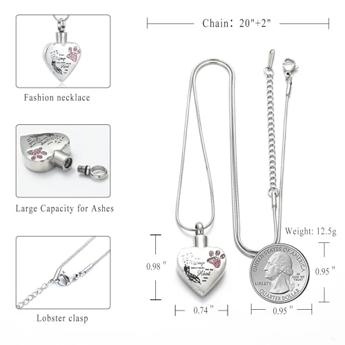 memorial jewelry Your Wings were Ready, But My Heart was Not Stainless Steel Carved Locket Cremation Urn Necklace for Pet Dog Cats - color: Your Wings-Pink