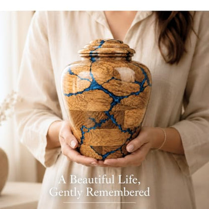 Handcrafted Wooden Cremation Urn (Large (200 lbs) Beutiful and Decorative urn for Adult Human Ashes Fractal Resin Inlay. - size: Large ( 200 lbs)