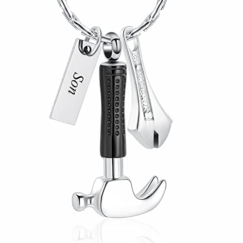 constantlife Hammer Wrench Urn Necklace for Ashes Cremation Memorial Pendant Stainless Steel Custom Keepsake Jewelry Gift for Women Men - color: Son