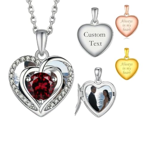 Locket Heart Necklace that Holds Pictures Photo Lockets Birthstone Pendant Anniversary Memorial Jewelry Gifts for Women - color: Personalized
